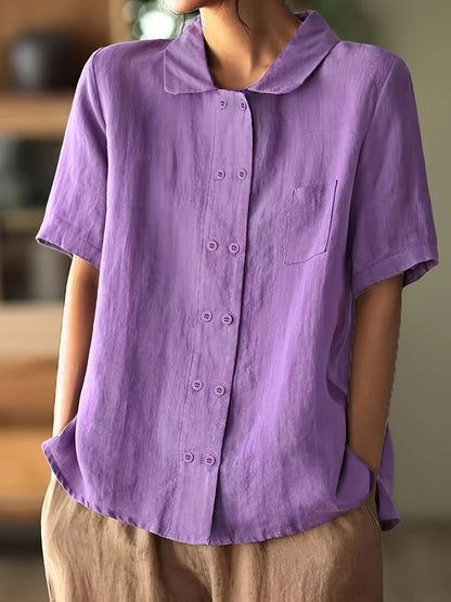 Camisa casual de algodón de manga corta - Corte holgado y botones