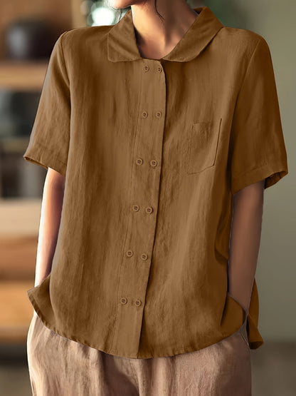 Camisa casual de algodón de manga corta - Corte holgado y botones