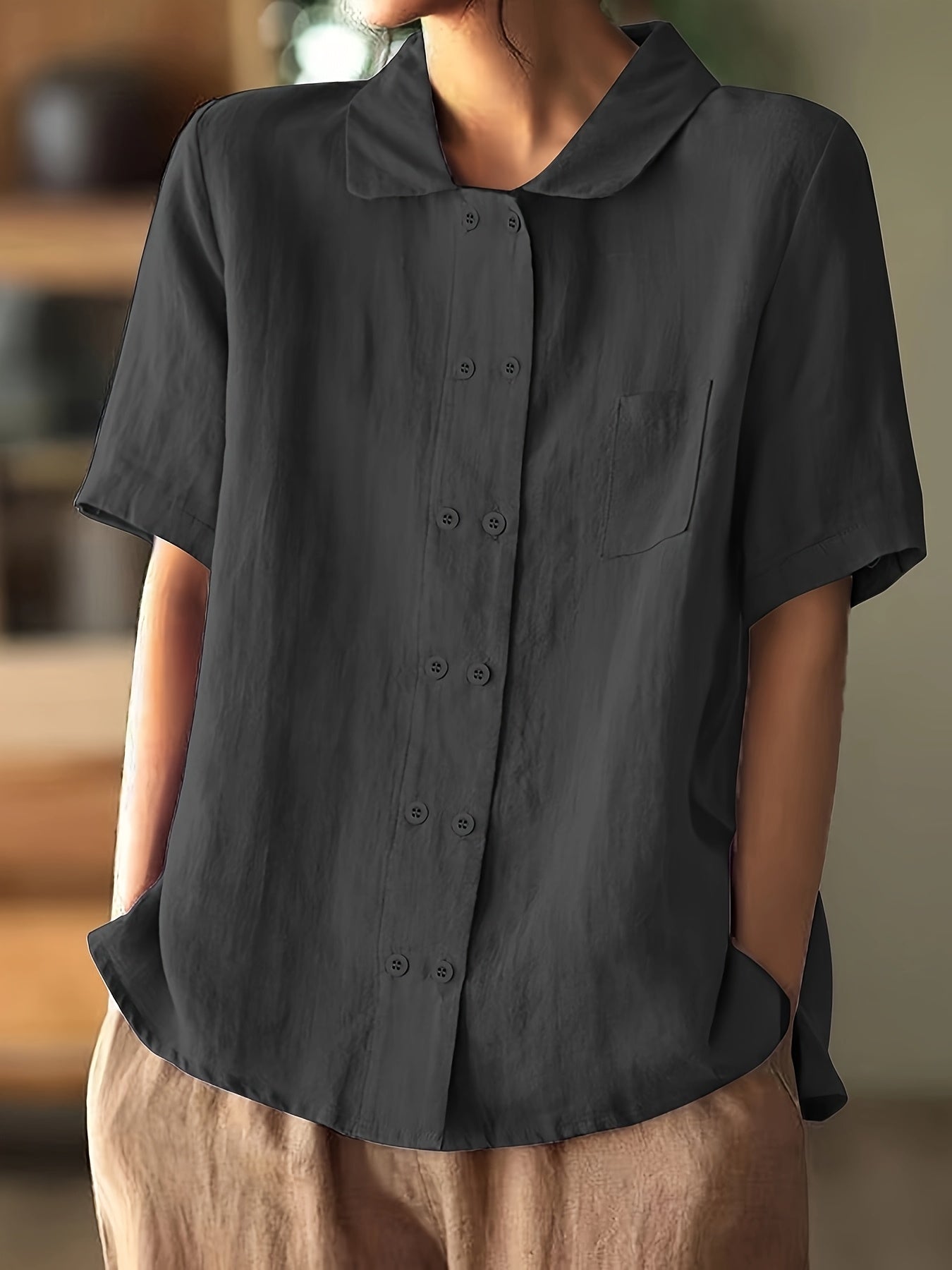 Camisa casual de algodón de manga corta - Corte holgado y botones
