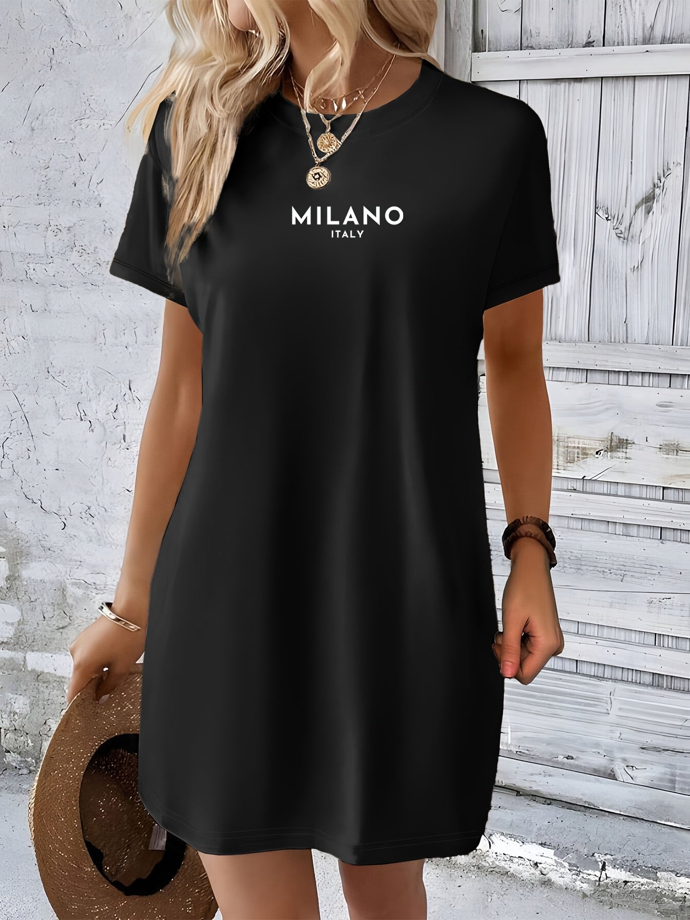 Camiseta casual - Estampado "Milano Italy" y cuello redondo