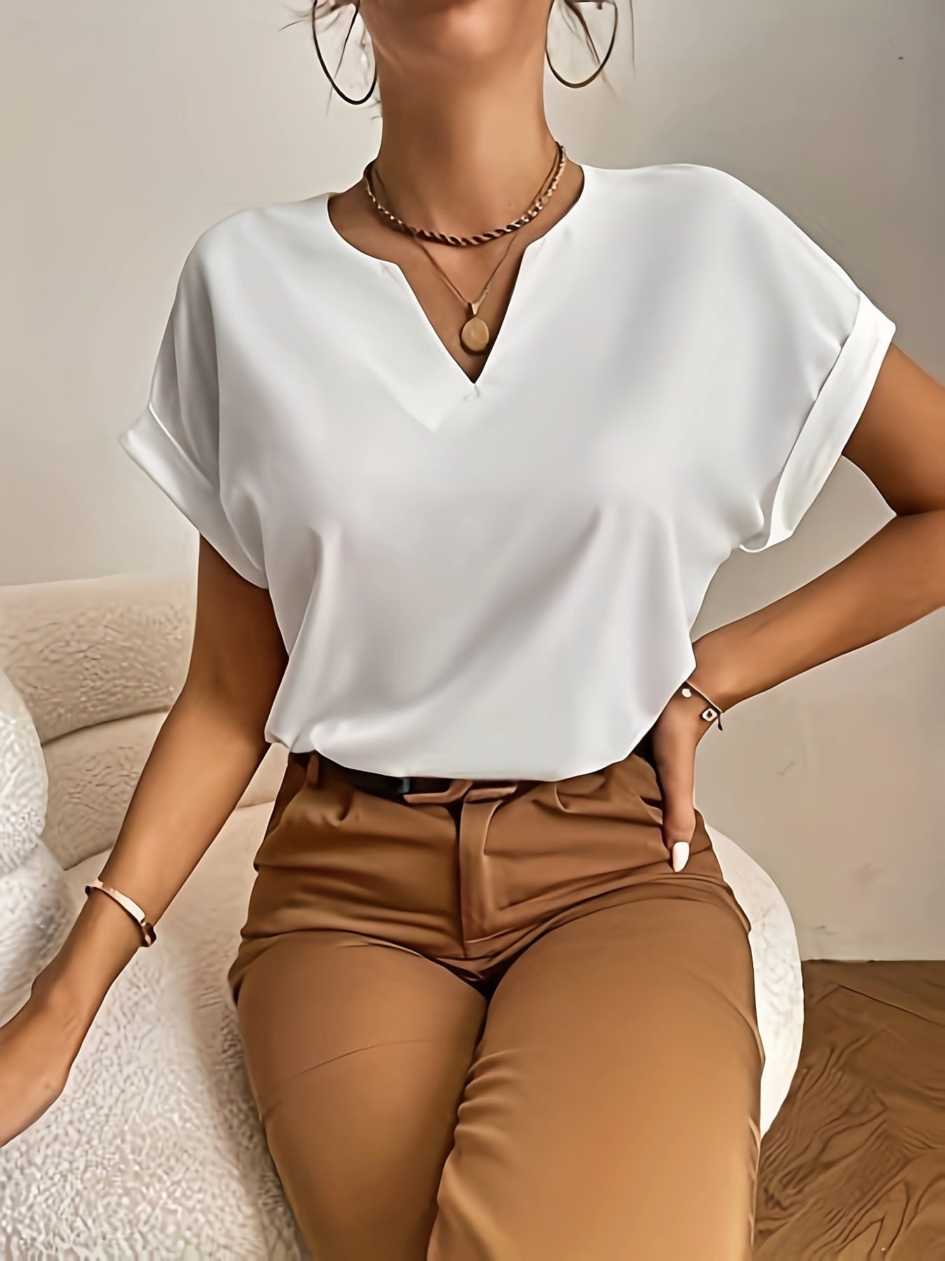 Camiseta casual - Cuello en V y mangas cortas
