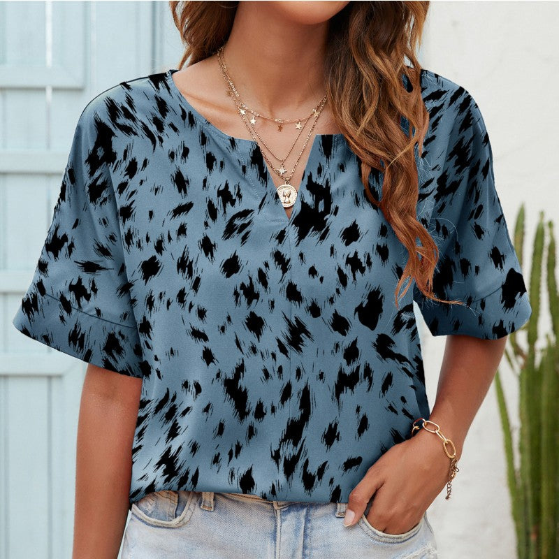 Camiseta casual - Cuello en V y mangas cortas con estampado