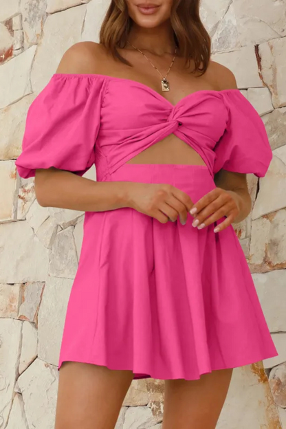 Celeste | Vestido plisado con manga farol y hombros descubiertos