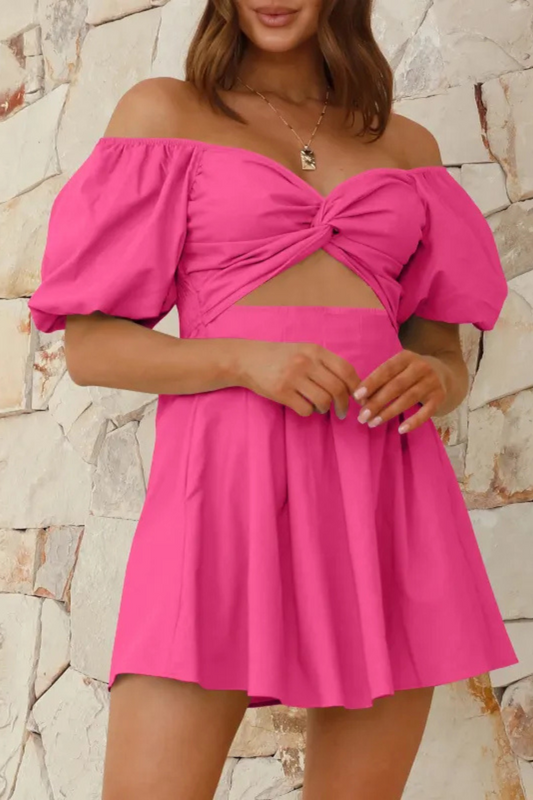 Celeste | Vestido plisado con manga farol y hombros descubiertos