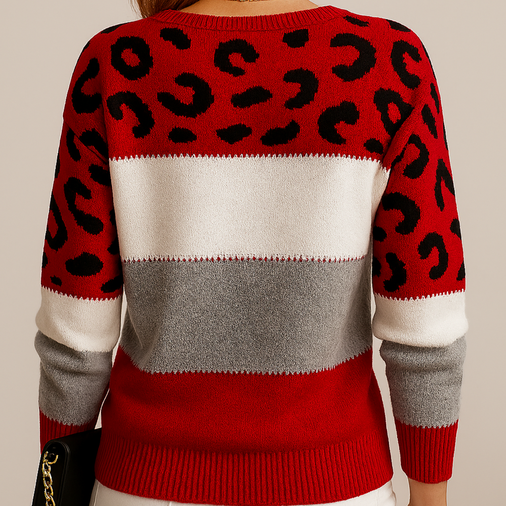 Damski sweter colorblock w panterkę