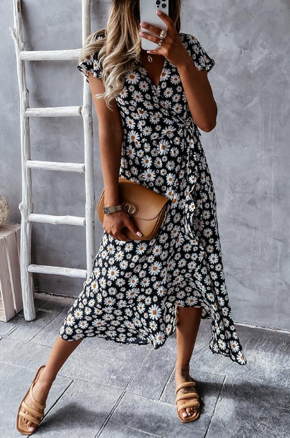 Chanelle - Vestido midi con estampado de margaritas