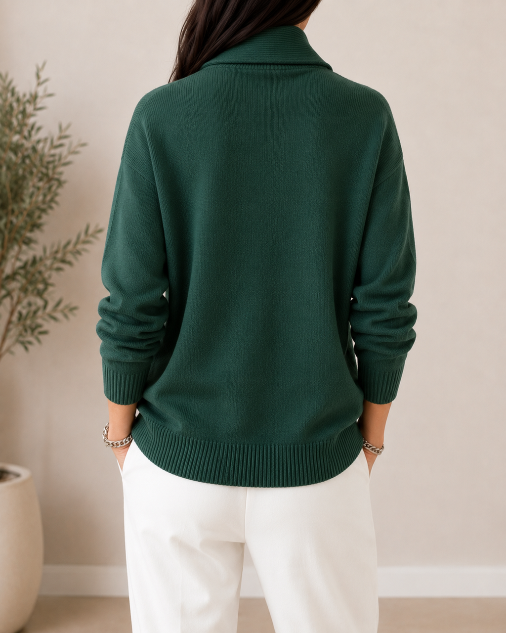 Damski Sweter w Serek z Kołnierzem Szalowym