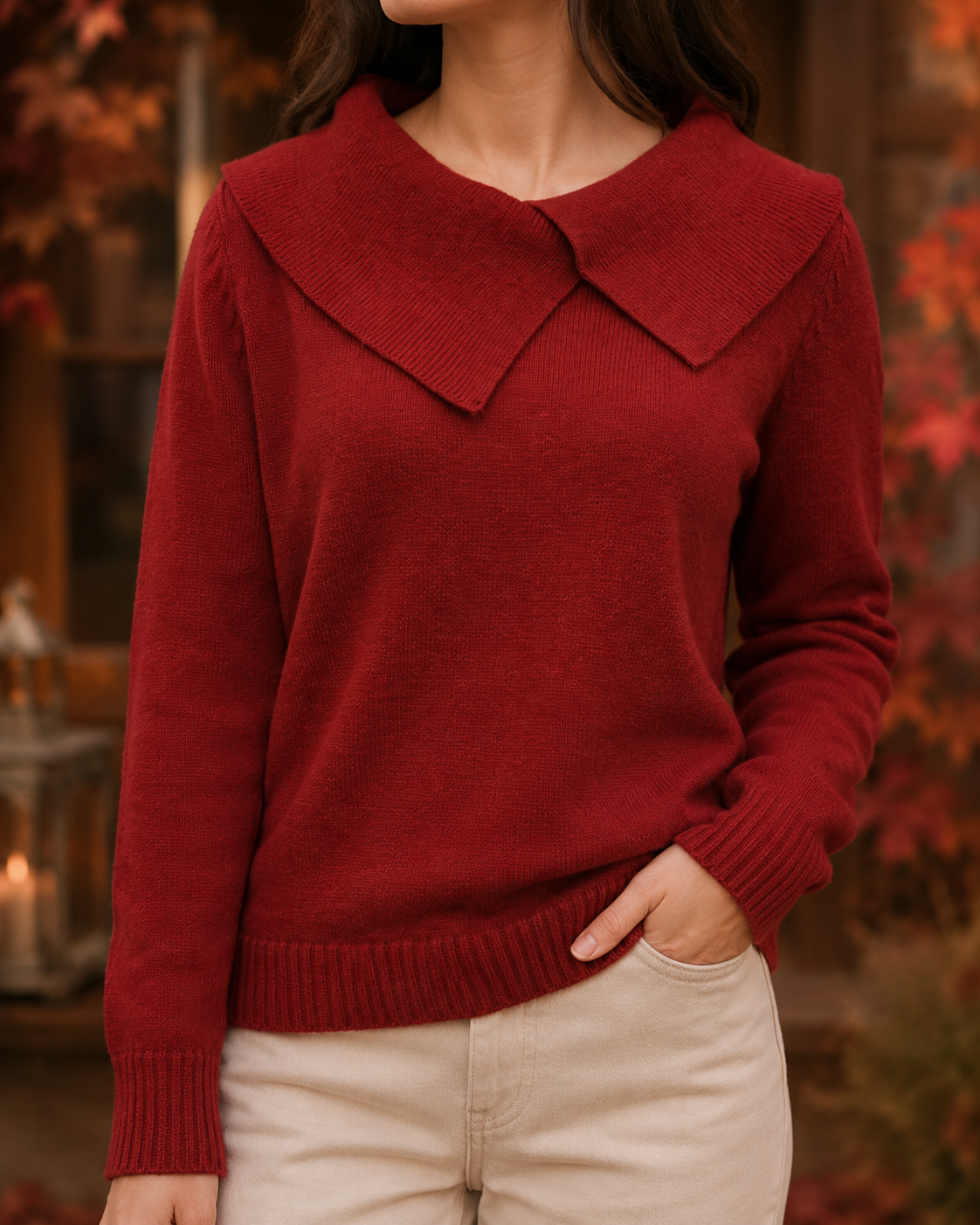 Damski Sweter z Kołnierzykiem Lapel