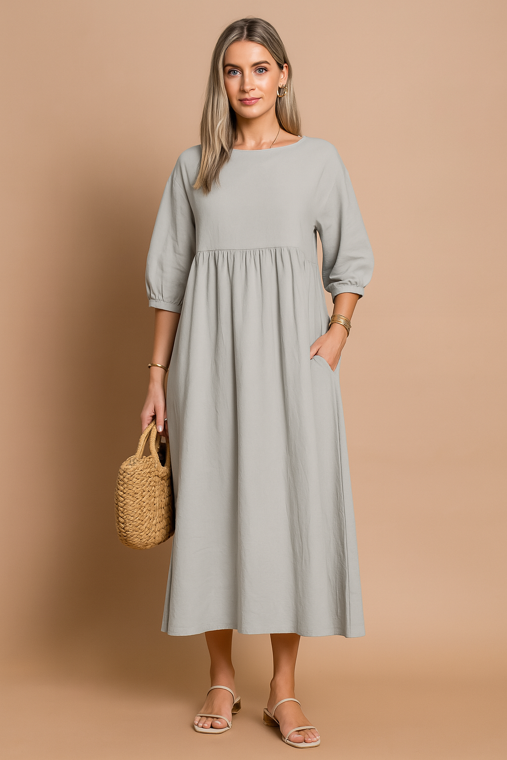 Sukienka Midi Typu Smock