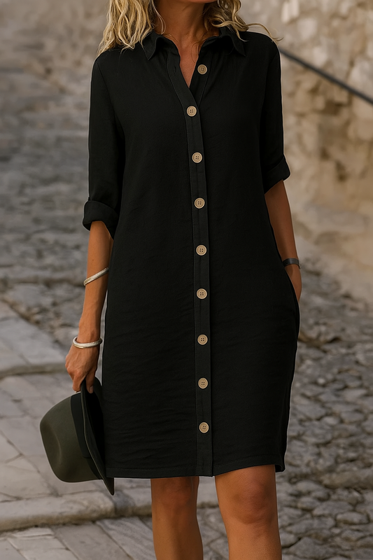 Vestido camisero hasta la rodilla con botones y diseño moderno