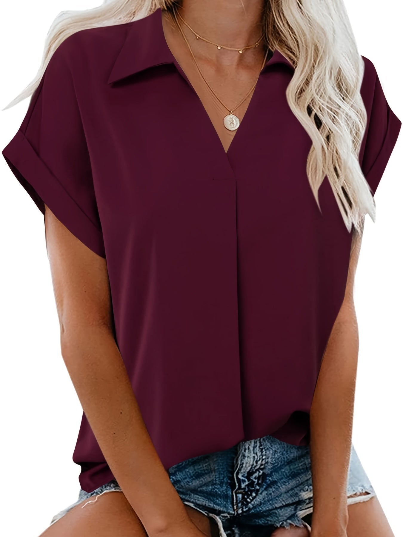 Blusa de gasa - Diseño con cuello solapa y mangas mariposa