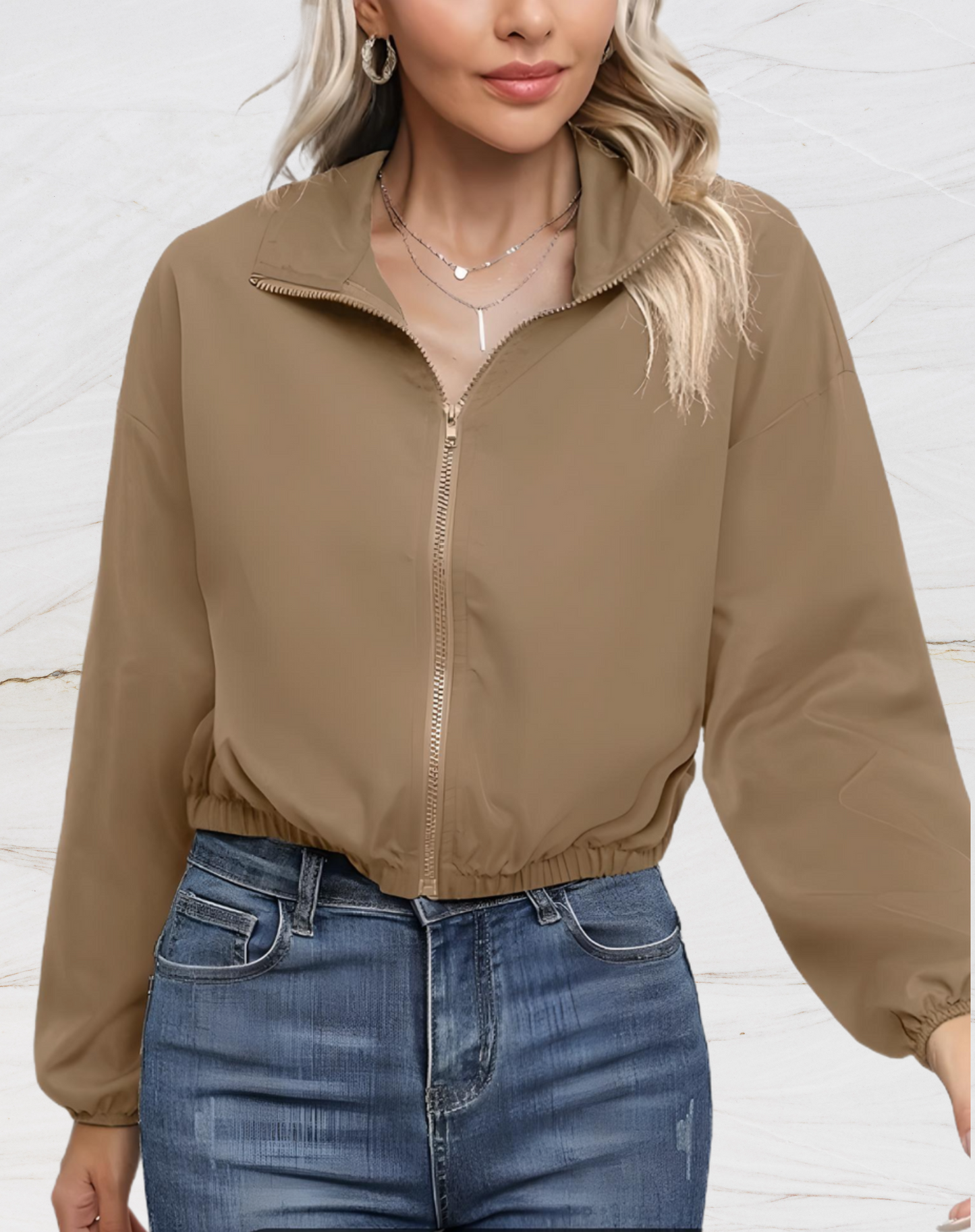 Chaqueta corta lisa de manga larga para mujer