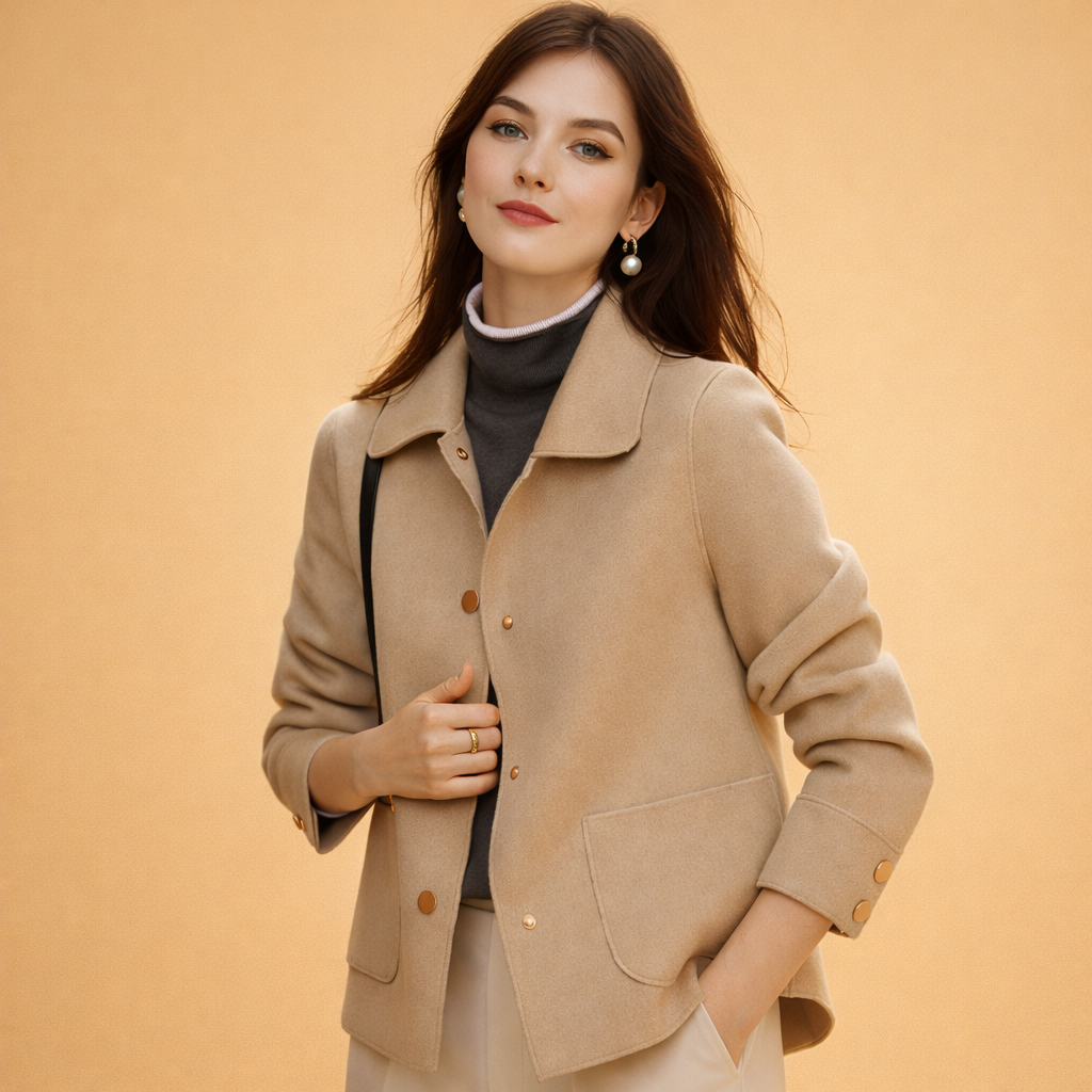 Damski Krótki Płaszcz Zapinany Na Guziki Kurtka Z Kołnierzem
