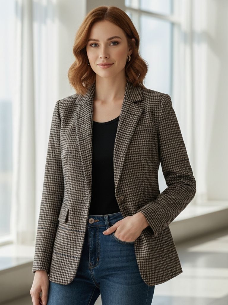 Clotilde | Chaqueta blazer de cuadros para mujer, elegante y cómoda