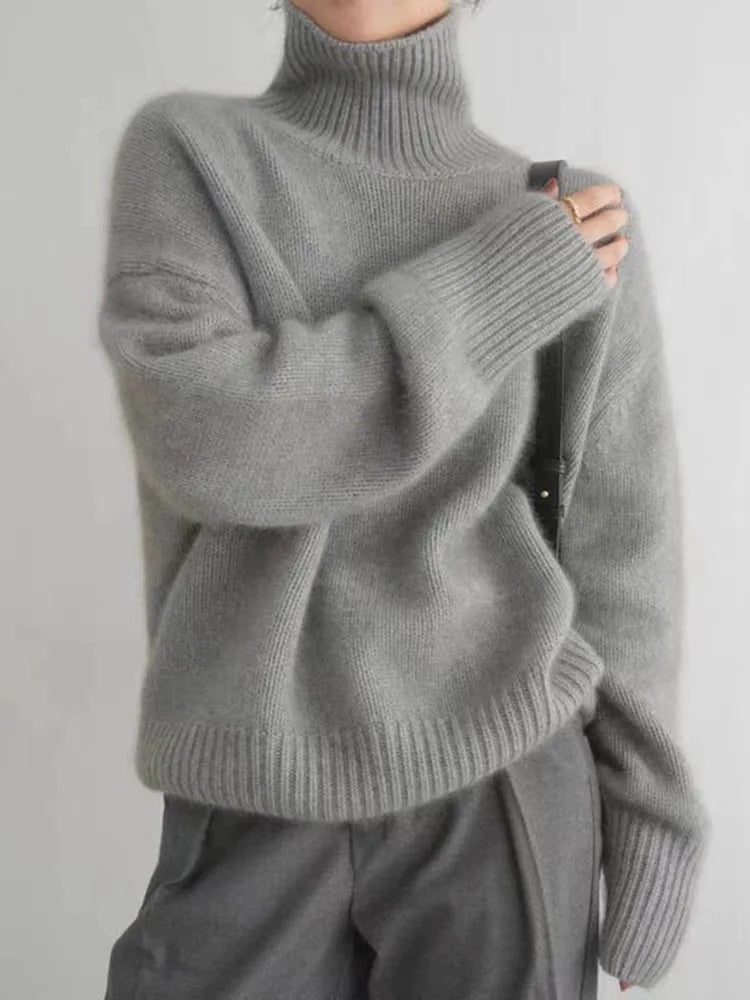 Damski Sweter Golf Luźny Krój Opuszczone Ramiona