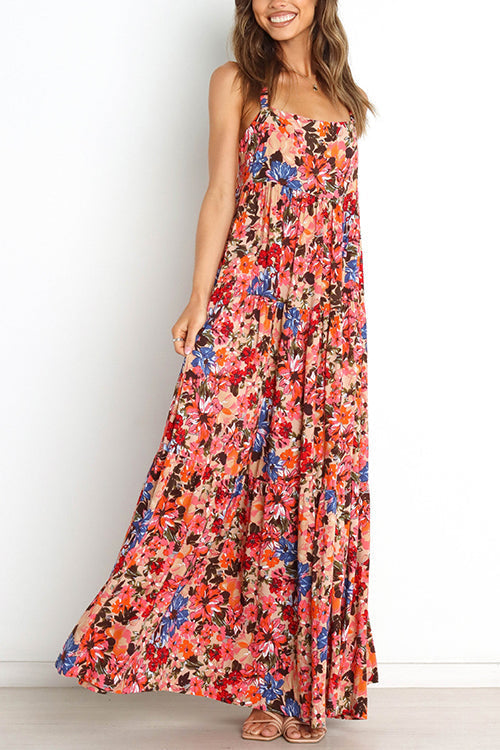 Vestido lencero largo con bolsillos floreados