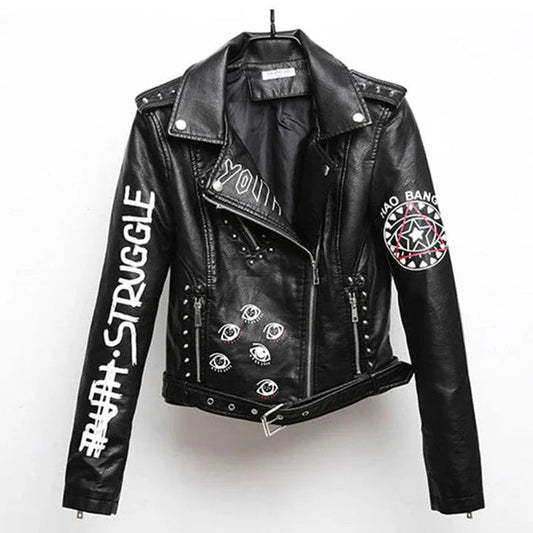 Elegante chaqueta de cuero de motorista de la vendimia con el faux para las mujeres | Perfecto para los días casuales