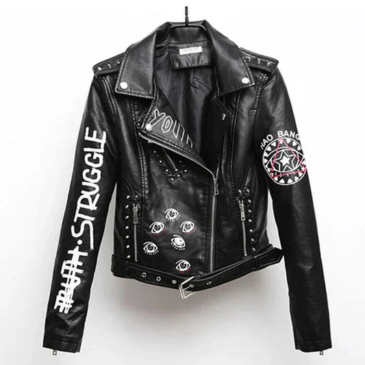 Chaqueta de cuero para mujer con estampado cool