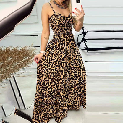 Vestido largo con estampado de leopardo