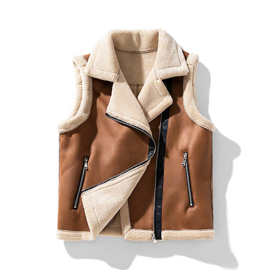 Chaqueta sin mangas de piel para mujer