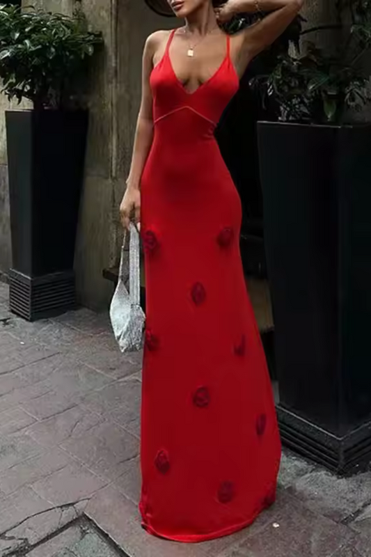 Delphine | Vestido de punto de flores con cordones y sin espalda