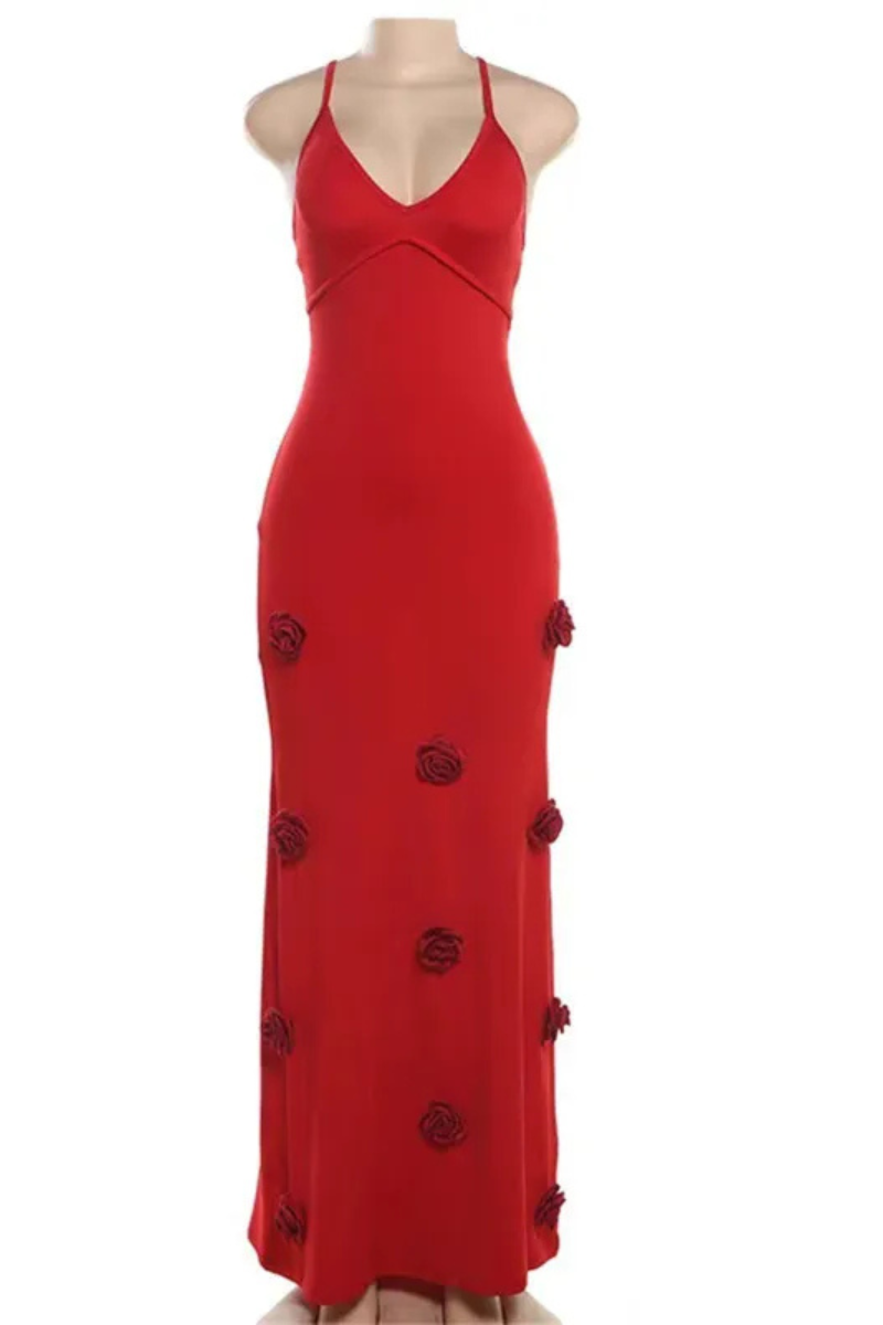 Delphine | Vestido de punto de flores con cordones y sin espalda