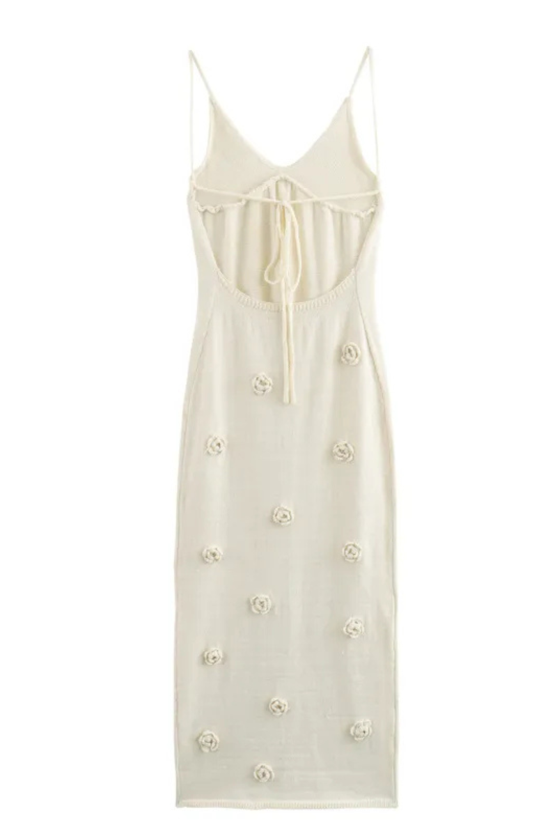 Delphine | Vestido de punto de flores con cordones y sin espalda