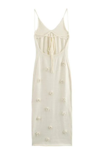 Delphine | Vestido de punto de flores con cordones y sin espalda