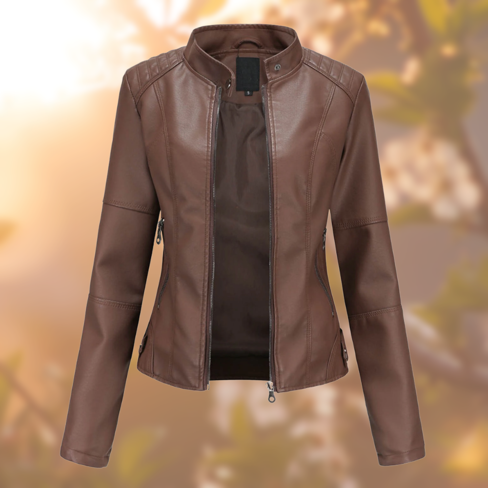 Chaqueta con cuello alto y cremallera para mujer