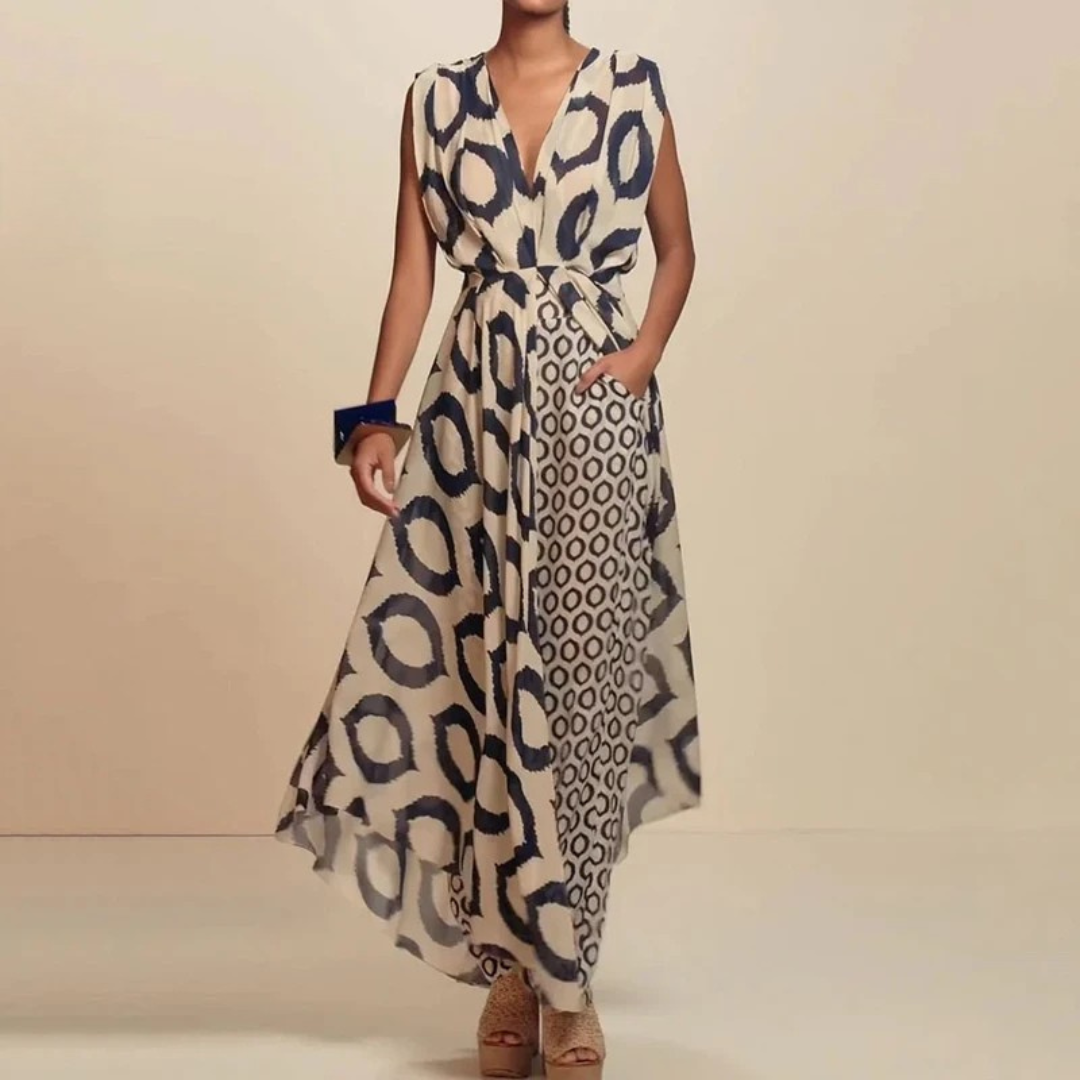 Vestido largo con estampado étnico y bolsillos