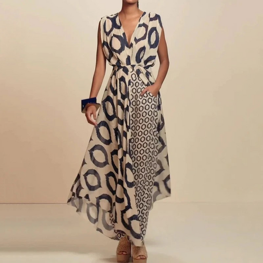 Vestido largo con estampado étnico y bolsillos