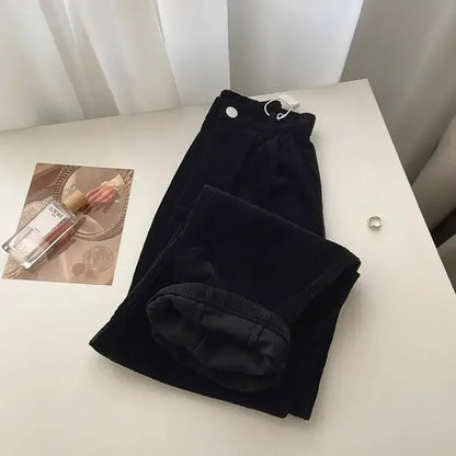 Pantalones retro de pana de cintura alta para mujer