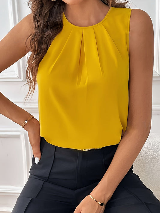 Blusa lisa con cuello redondo - Diseño fruncido y tejido transpirable