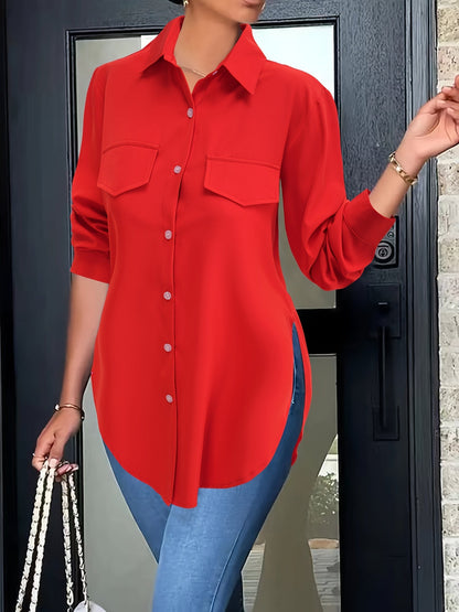 Camisa lisa con botones - Bolsillos falsos y material transpirable