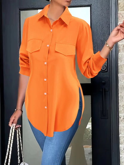 Camisa lisa con botones - Bolsillos falsos y material transpirable