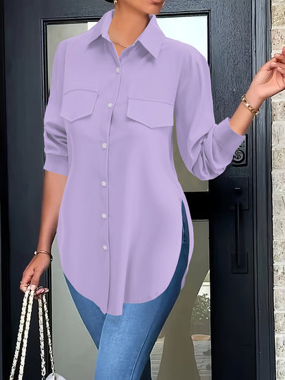 Camisa lisa con botones - Bolsillos falsos y material transpirable