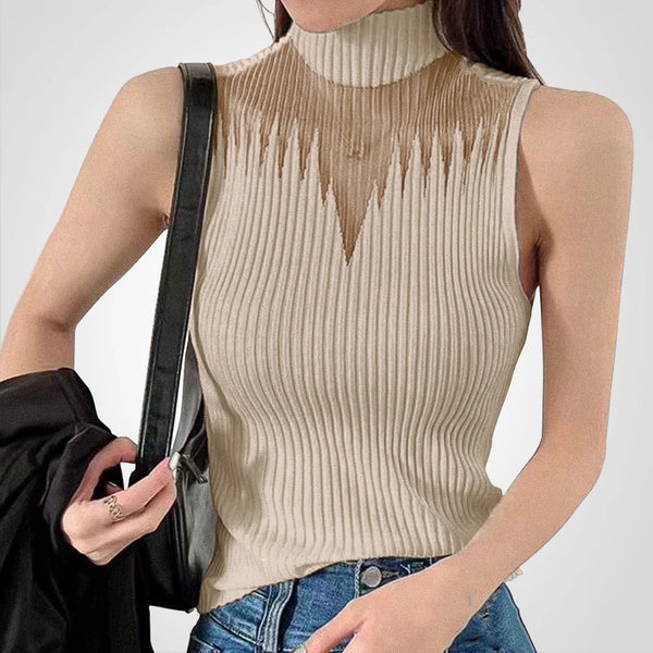 Charlotte - Top de malla transparente con tirantes alrededor del cuello