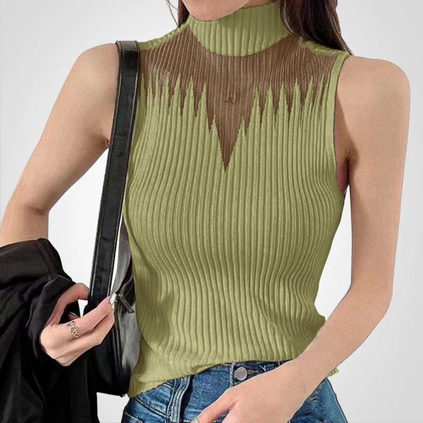 Charlotte - Top de malla transparente con tirantes alrededor del cuello