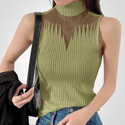 Charlotte - Top de malla transparente con tirantes alrededor del cuello