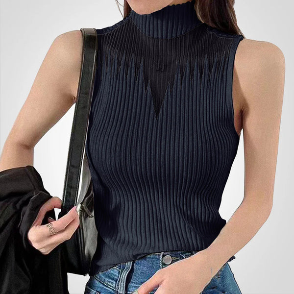 Charlotte - Top de malla transparente con tirantes alrededor del cuello