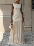 Damska Sukienka Maxi Bez Rękawów Z Dekoltem Łódka