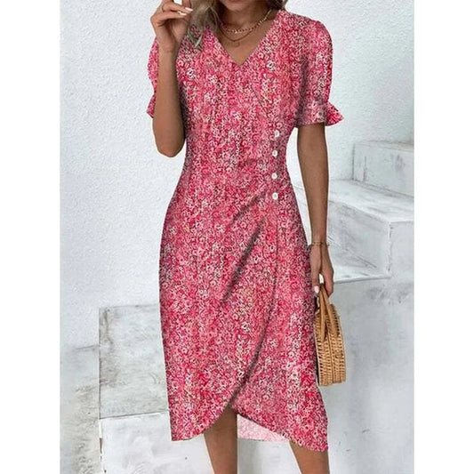 Vestido elegante de mujer con estampado floral ideal para ocasiones especiales