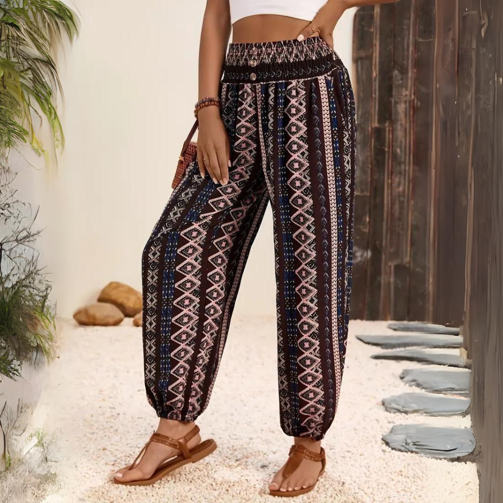 Ellie | Pantalón bohemio vintage de mujer con cintura elástica