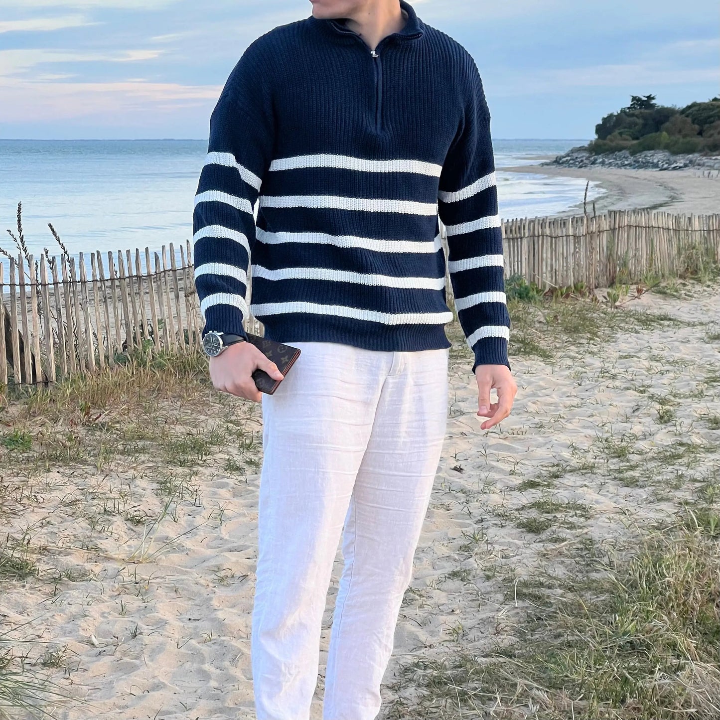 Yarrick Sweater | Jersey de rayas con media cremallera para hombre