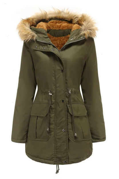 Parka de invierno con capucha de piel sintética para mujer | Fiene