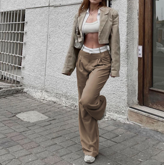 Pantalones de corte recto con cintura alta Moda