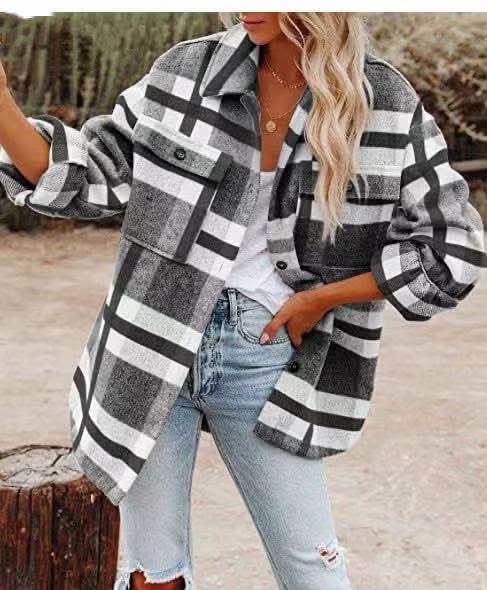 Chaqueta de franela de gran tamaño para mujer