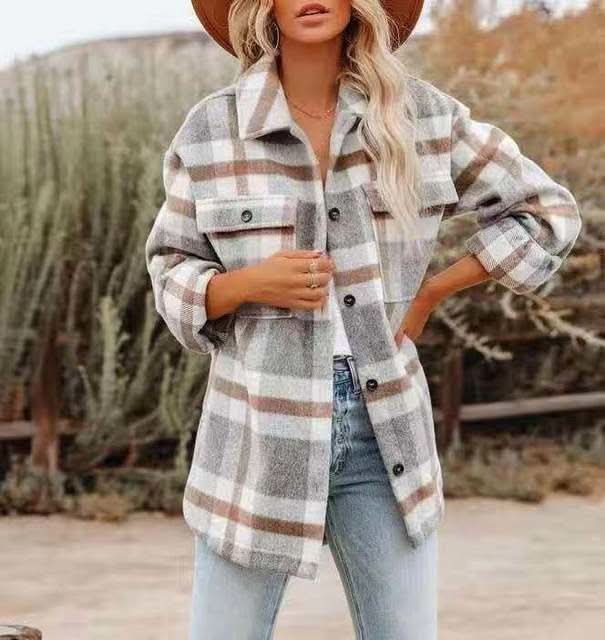 Chaqueta de franela de gran tamaño para mujer