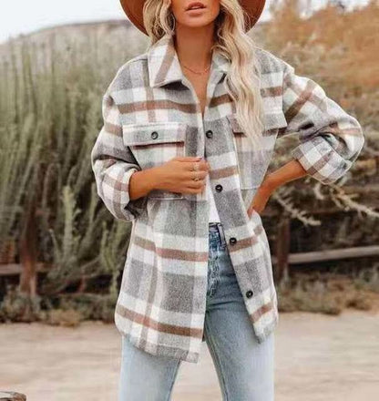 Chaqueta de franela de gran tamaño para mujer