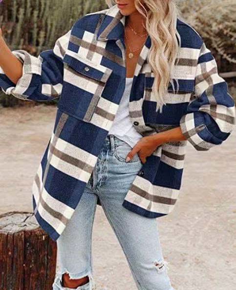 Chaqueta de franela de gran tamaño para mujer